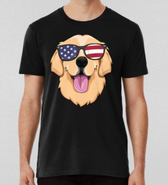 American Golden Retriever T-shirt For Men Boys Usa Dog T-shirt