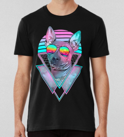 American Hairless Terrier Dog Vintage Retro Vaporwave Beach 		 T-shirt